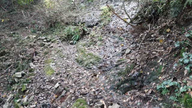 大根地山 登山ルート　水が流れている難所・鎖あり