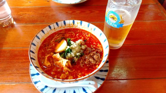 黒船亭 金胡麻担々麺(激辛) 800円 生ビール460円