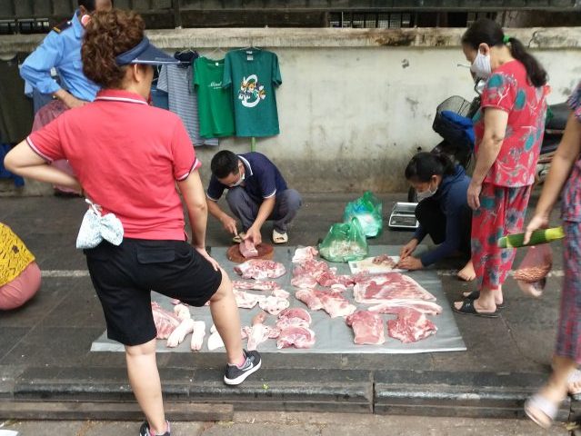 ベトナム ハノイ ホアンキエム湖付近 生肉を裸で販売