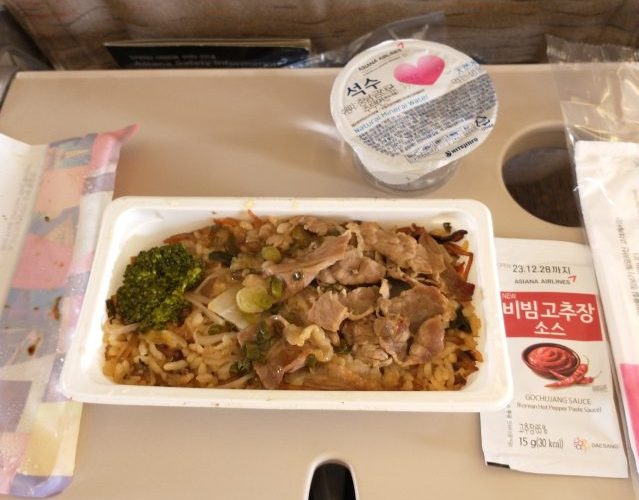 アシアナ航空 韓国仁川から福岡 機内食 ビビンバっぽいもの