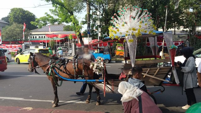 インドネシア イスティクラル大モスクの前 馬がいました