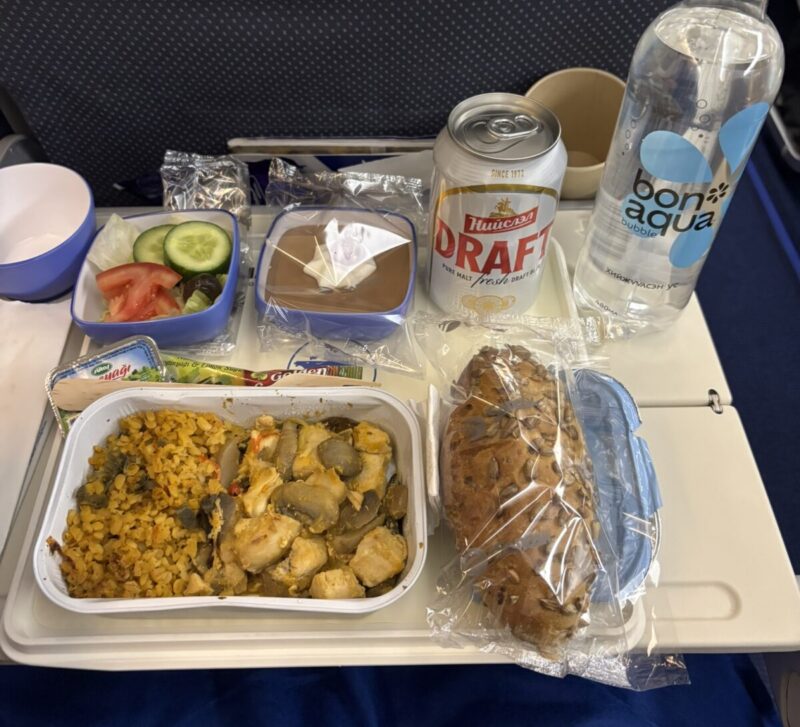MIATモンゴル航空（イスタンブール→ウランバートル便）エコノミークラスの機内食（チキン)