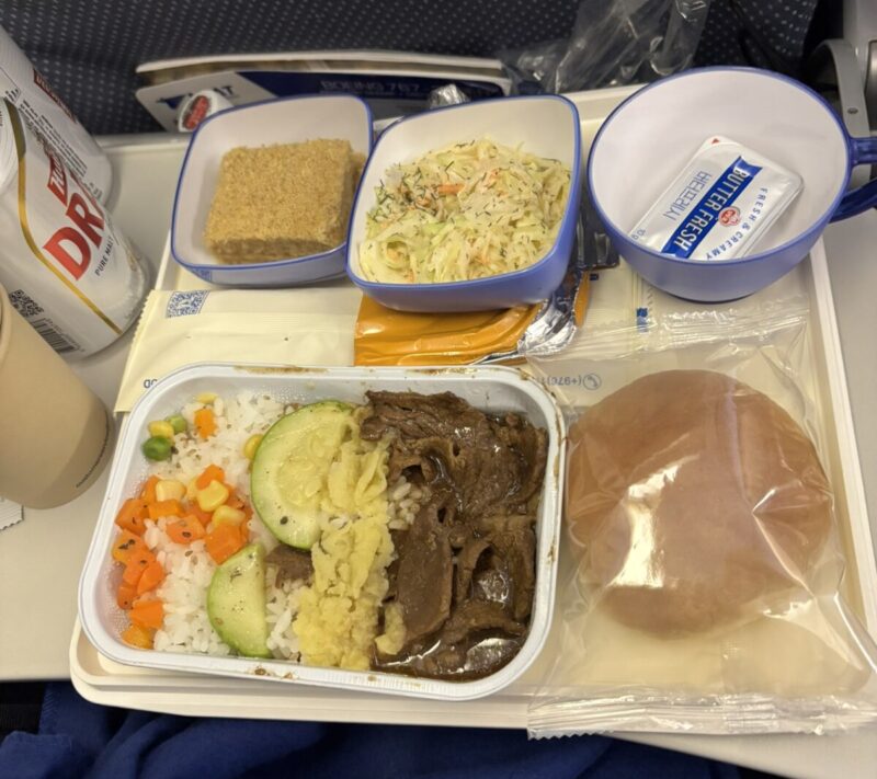 MIATモンゴル航空（ウランバートル→イスタンブール便）エコノミークラスの機内食（ビーフ)